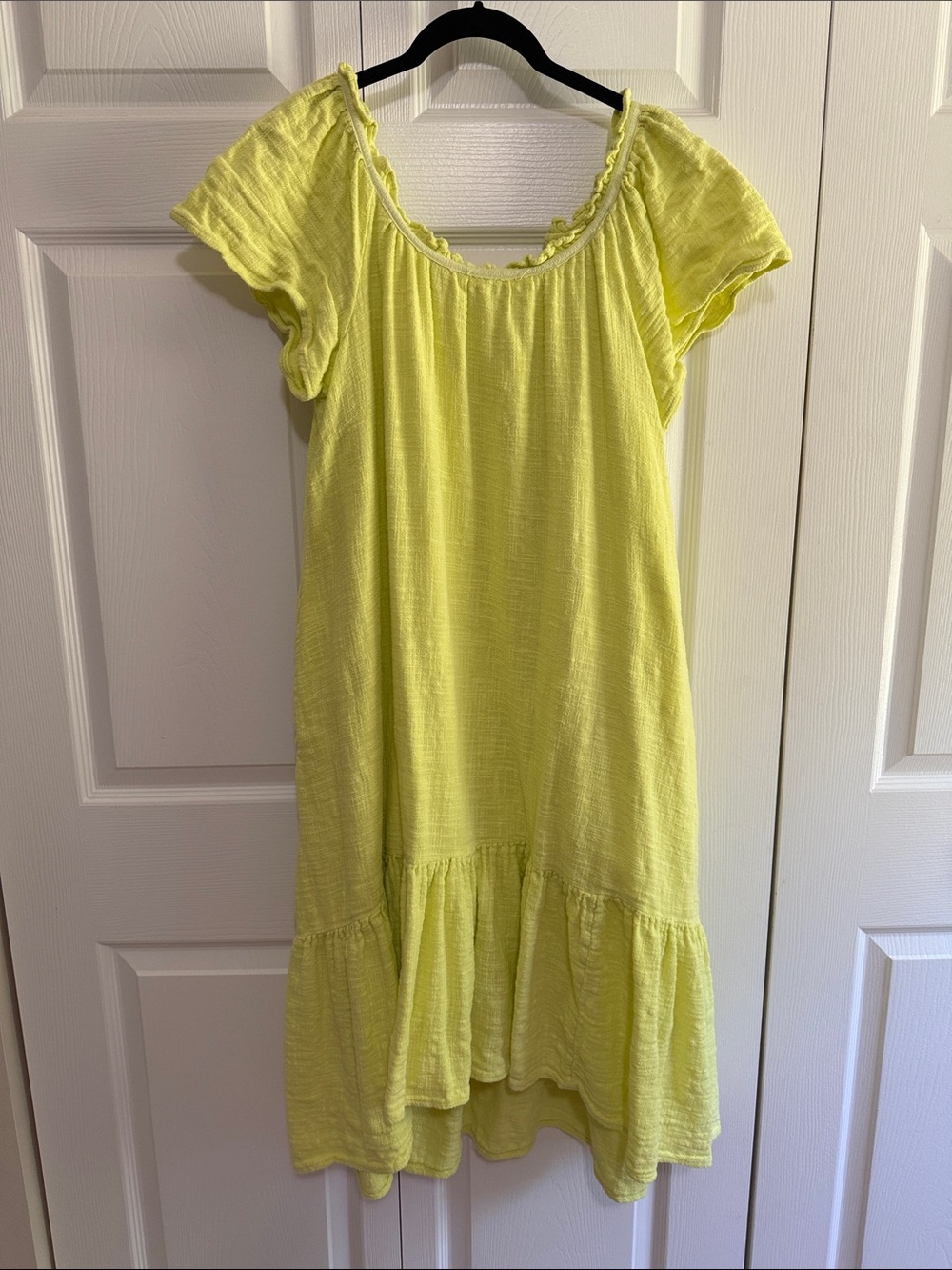 Maeve Lemon Yellow Ruffle-Hem Short Sleeve high low Dress
